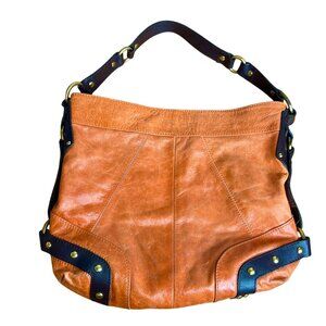 Tasche Leather Shoulder‎ Hobo Bag Purse Orange Brown Boho Studded